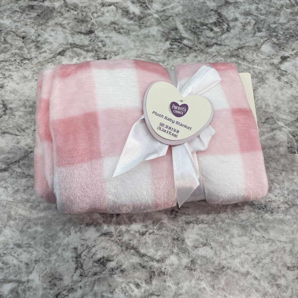 Parents Choice NWT WALMART Pink Plush Baby Blanket 30" 36" Plaid